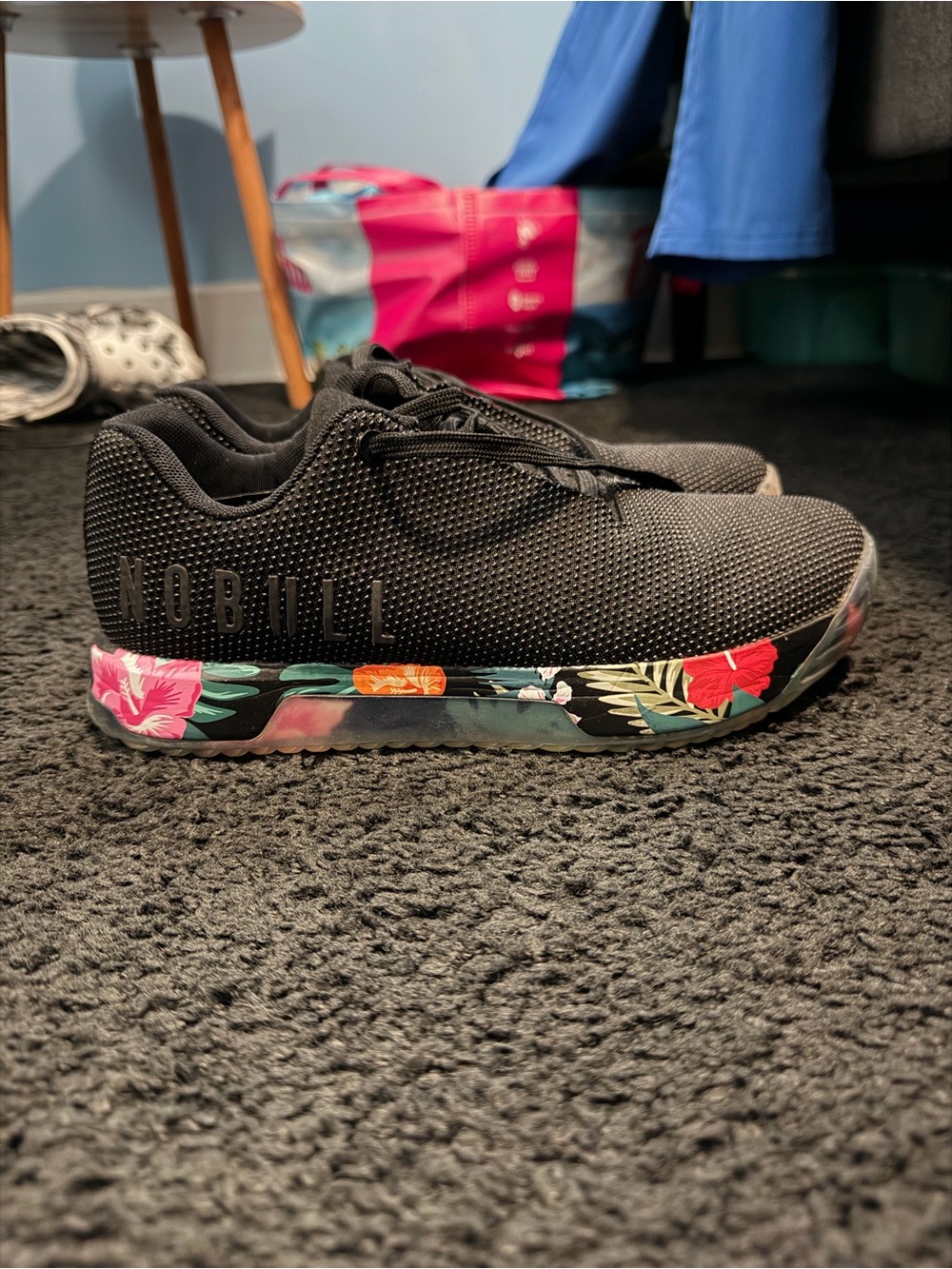 NOBULL Black Knit Woman’s Sneakers with Floral Accent Midsole